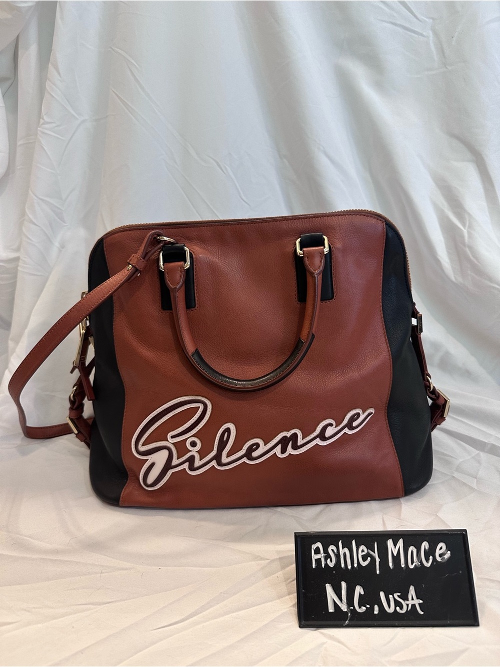 ‘Silence’ Script Jil Sander Leather Satchel - Brown & Black